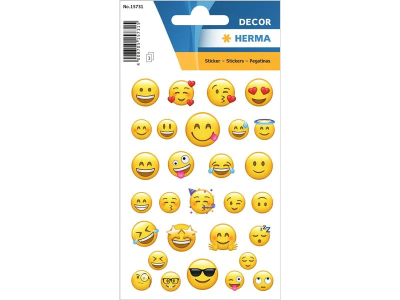 Herma Stickers Motivsticker Lovely Emojis 3 Blatt à 90 Sticker Mehrfarbig