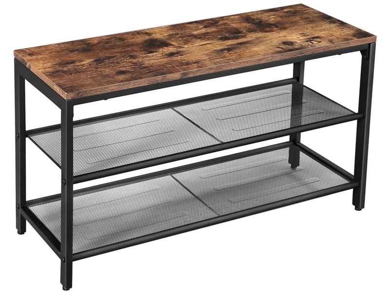 VASAGLE Schuhregal mit 2 Ablagen 30 x 44.5 cm, Braun/Schwarz