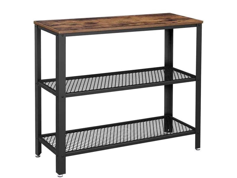 VASAGLE Konsolentisch mit 3 Ablagen 101.5 x 80 cm, Braun/Schwarz