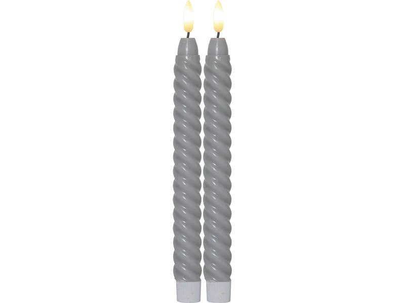 Star Trading LED-Stabkerzen Set Flamme Swirl, Ø 2.3 x 25 cm, Grau, 2 Stk