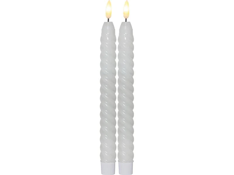 Star Trading LED-Stabkerzen Set Flamme Swirl, Ø 2.3 x 25 cm, Weiss, 2 Stk