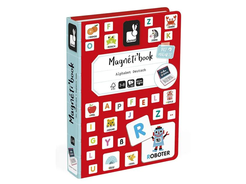 Janod Beschäftigungsspielzeug Magnetbuch Alphabet -DE-