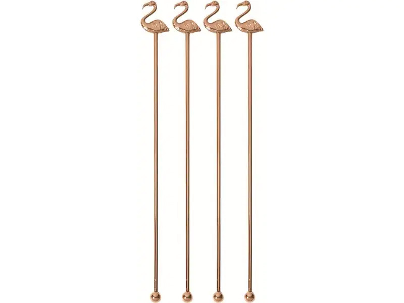 Paderno Cocktailrührer Flamingo 4 Stück, Rosé/Kupfer