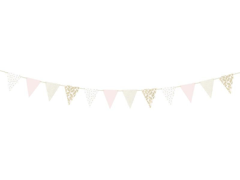 Partydeco Girlande Flaggen 2.1 m, Gold/Hellrosa/Weiss