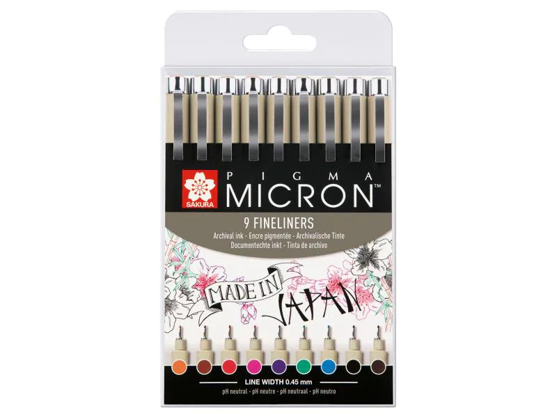 Sakura Fineliner Pigma Micron Bunt, 9-Teilig