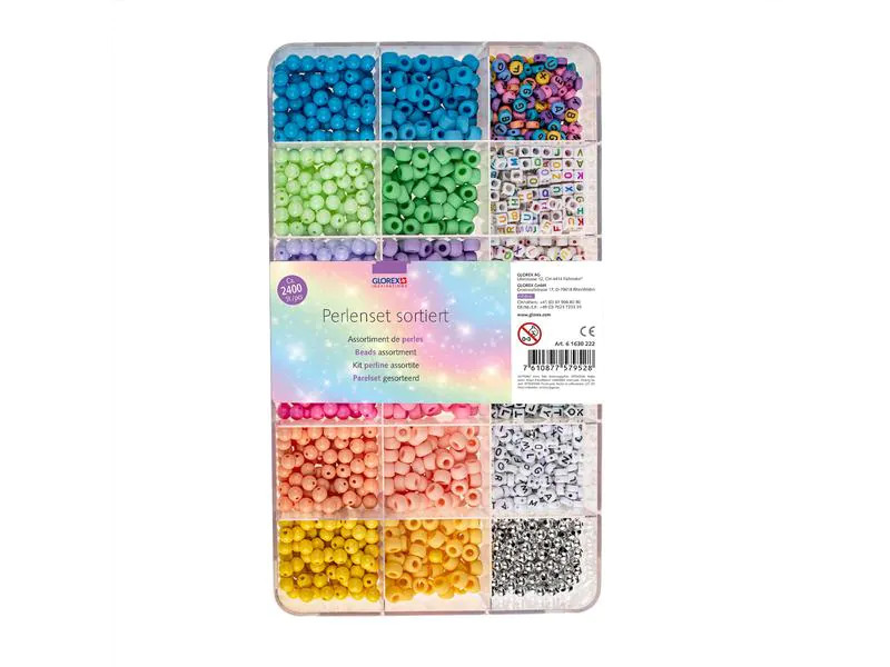 Glorex Perlen-Set Kunststoff, ca. 2400 Stk, Mehrfarbig