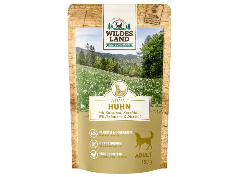 Wildes Land Nassfutter Huhn mit Karotten, Zucchini &amp; Wildkräutern, 150g