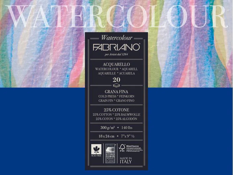 Fabriano Aquarellblock 18 x 24 cm, 300 g/m², 20 Blatt