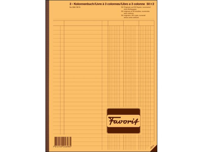 Favorit Durchschreibeblock 220 x 297 mm mit 3 Kolonnen, Weiss
