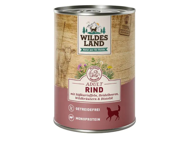 Wildes Land Nassfutter Rind mit Süsskartoffeln &amp; Heidelbeeren 400 g