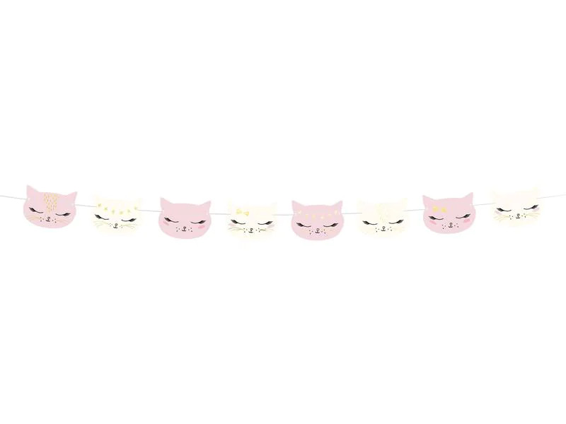 Partydeco Girlande Katze 1.4 m, Rosa/Weiss