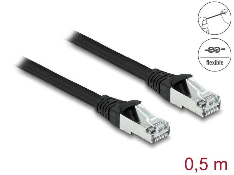Delock Patchkabel Outdoor Cat 6A, S/FTP, 0.5 m, Schwarz
