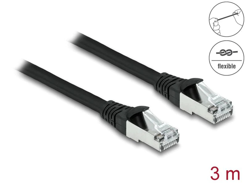 Delock Patchkabel Outdoor Cat 6A, S/FTP, 3 m, Schwarz