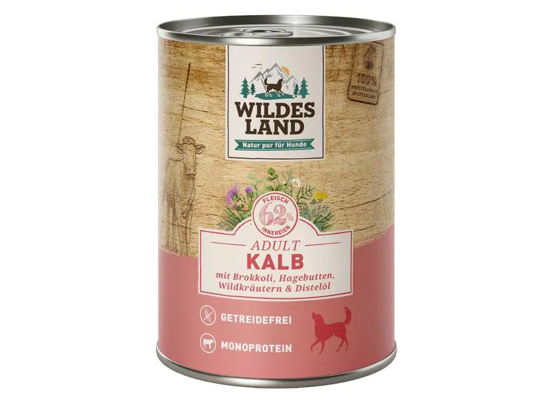 Wildes Land Nassfutter Kalb mit Brokkoli, Hagebutte &amp; Wildkräutern 400 g