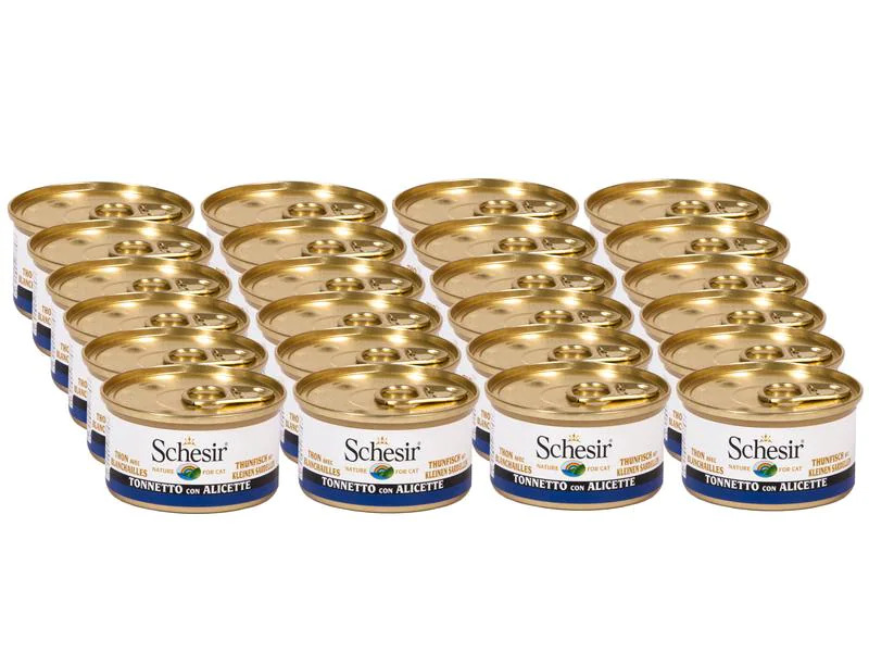 Schesir Nassfutter Thunfisch &amp; Sardellen in Brühe, 24 x 85 g