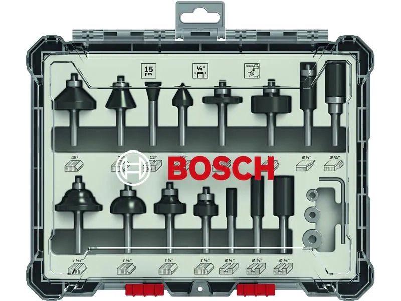 Bosch Professional Fräserset 1/4-Schaft, 15-teilig