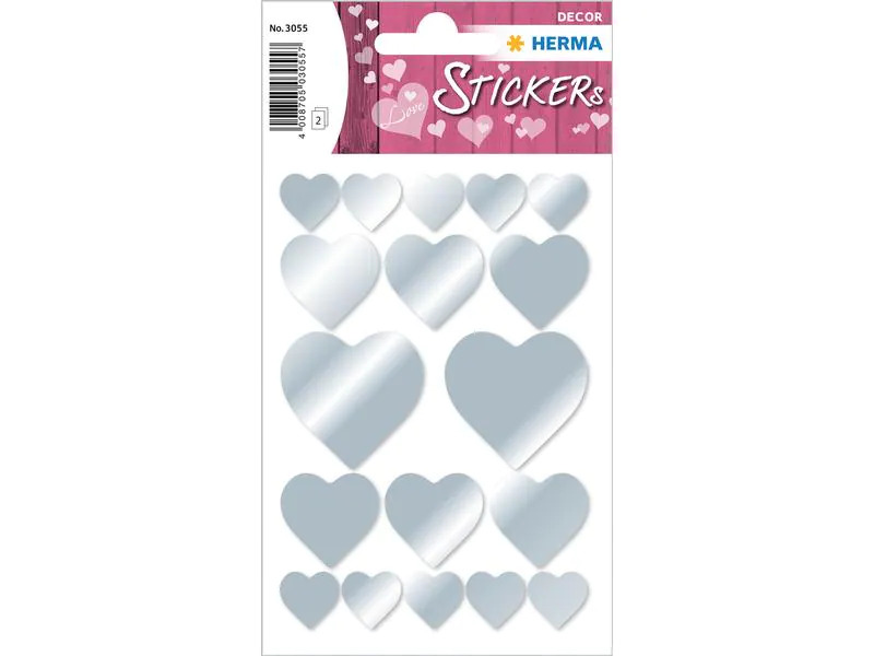 Herma Stickers Metallic Sticker Herzen Silber 36 Stück Silber