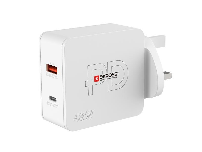 SKROSS USB-Wandladegerät Multipower Combo+, UK, 48 W, Weiss