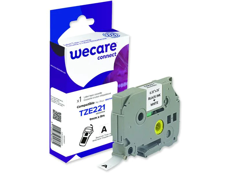 Wecare Beschriftungsband TZE-221 Schwarz auf Weiss