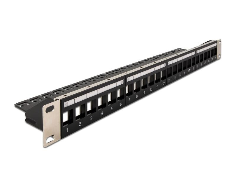 Delock Patchpanel Keystone 24 Port mit Entlastungsschiene 19 Rack