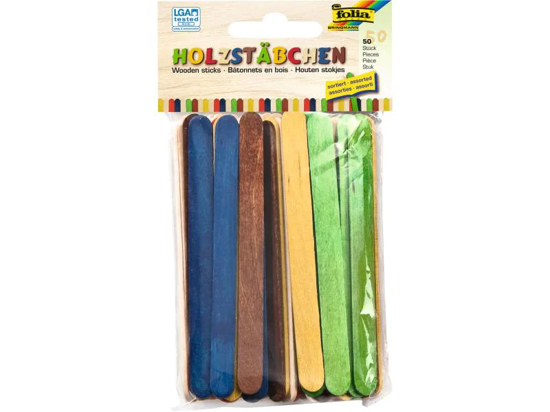Folia Holzartikel Stäbchen Mehrfarbig, 50 Stück