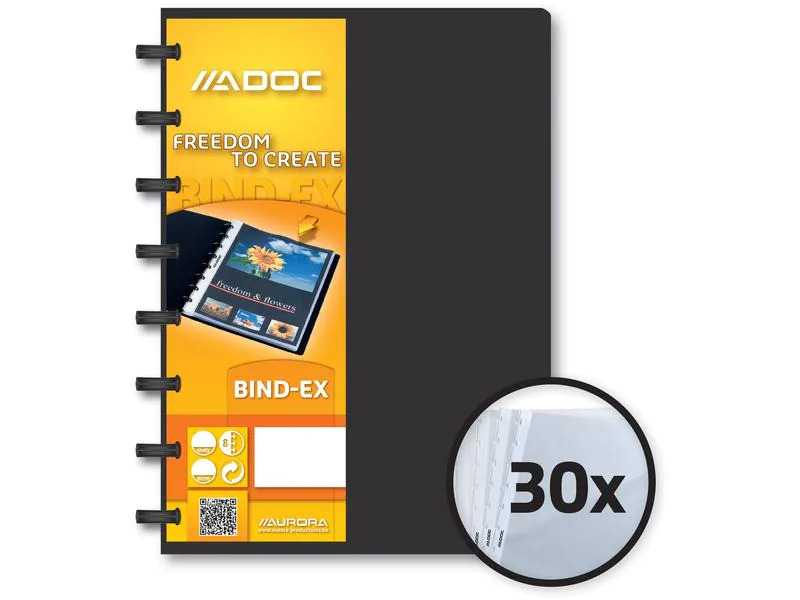 Adoc Sichtbuch Bind-Ex A5, 30 Taschen, Schwarz