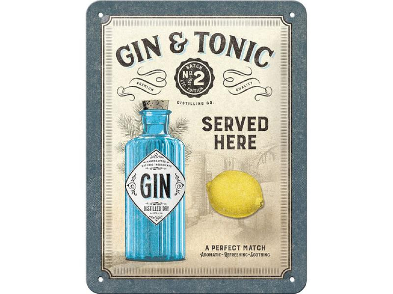 Nostalgic Art Schild Gin &amp; Tonic Served Here 15 x 20 cm, Metall