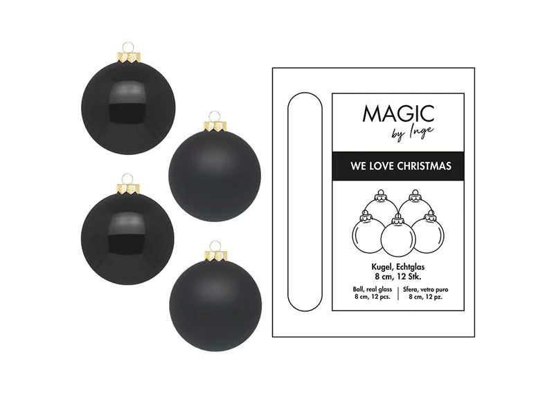 INGES CHRISTMAS DECOR Weihnachtskugel Ebony Black Ø 8 cm 12 Stück