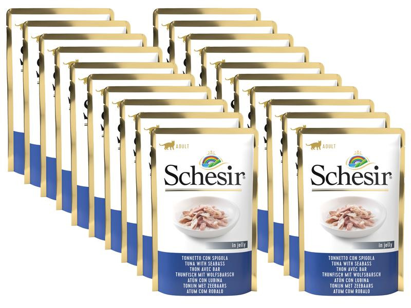 Schesir Nassfutter Thunfisch &amp; Wolfsbarsch in Gelée, 20 x 85 g