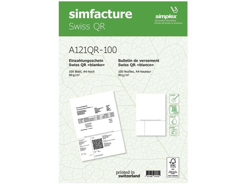 Simplex Einzahlungsschein Simfacture Swiss QR 500 Blatt, Weiss