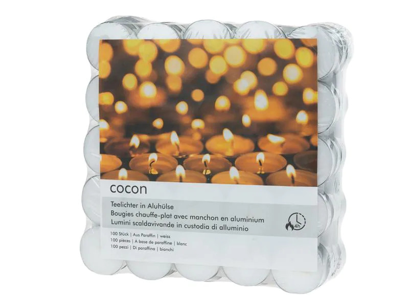 COCON Teelichter in Aluhülse 100 Stück, Weiss