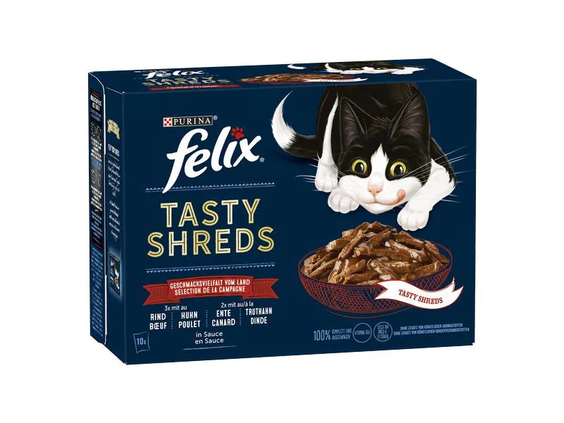 Felix Nassfutter Tasty Shred Original mit Fleisch in Gelee, 10x80g