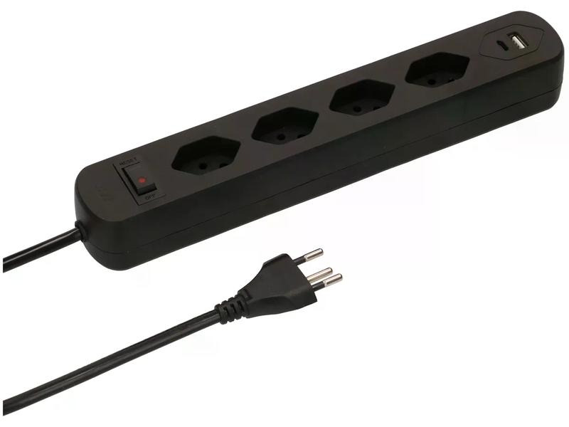 Max Hauri Steckdosenleiste Basic-Line 4x T13, USB A+C, Schalter, Schw