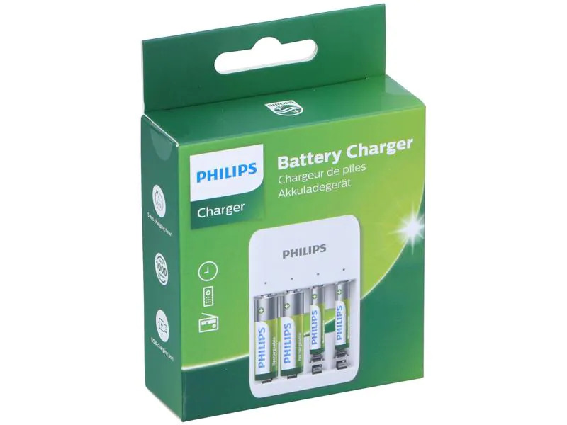 Philips Ladegerät für AA-/AAA-Batterien inkl. 2xAA/2xAAA Batterien