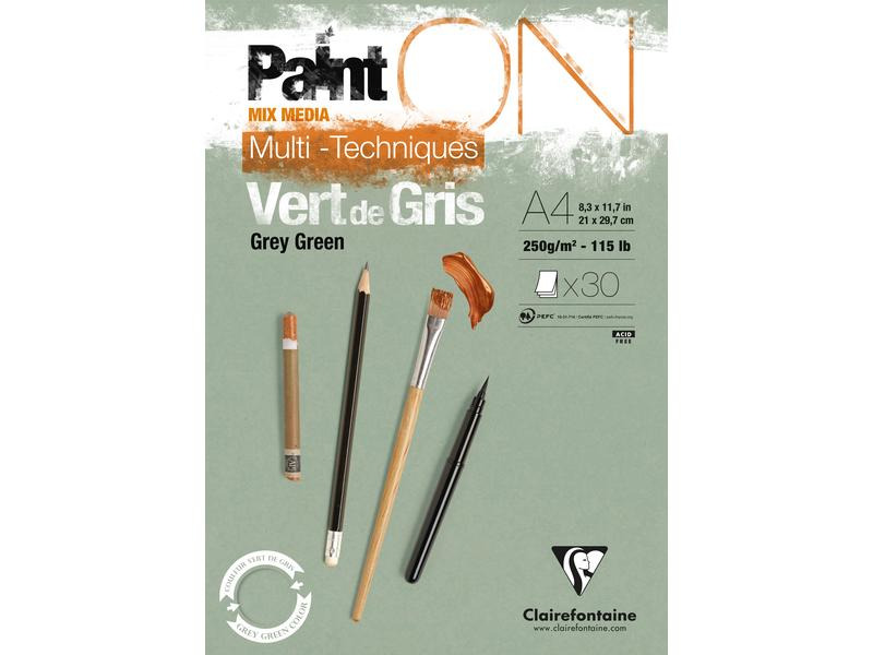 Clairefontaine Malblock PaintON A4, 30 Blatt, Grüngrau