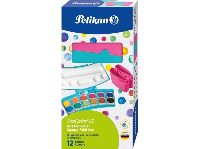Pelikan Leuchtfarbe Deckfarbkasten 12 Farben, Türkis und Pink
