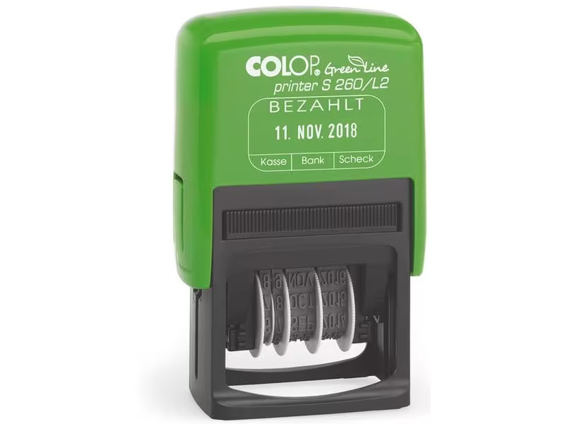 Colop Wort- und Datumsstempel Green Line «Bezahlt», Blau / Rot