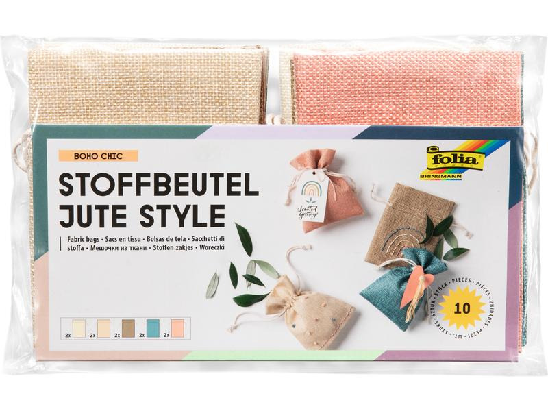 Folia Geschenktasche Jute Style Boho Chic 10 Stück, Mehrfarbig