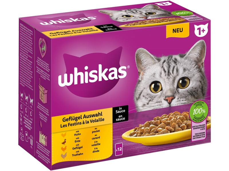 Whiskas Nassfutter Geflügel Auswahl in Sauce 1+, 12 x 85 g