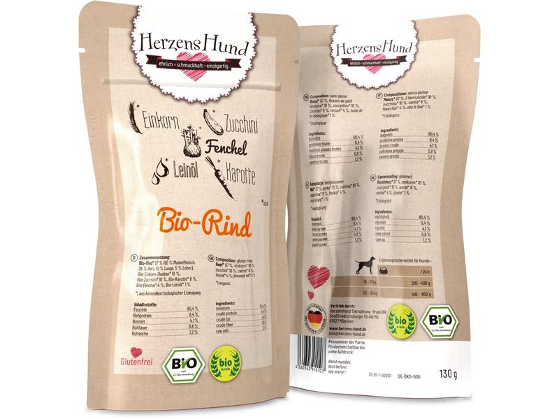 HerzensHund Nassfutter Bio-Rind mit Bio-Gemüse, 130 g