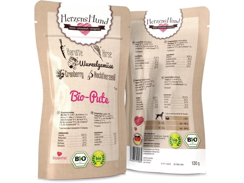 HerzensHund Nassfutter Bio-Pute mit Bio-Gemüse, 130 g