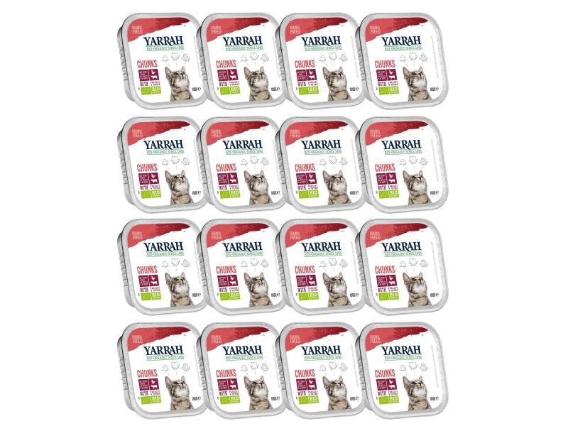 Yarrah Bio-Nassfutter Chunks mit Huhn &amp; Rind, 16 x 100 g