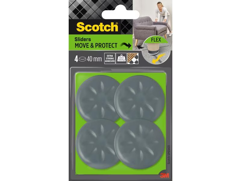 3M Möbelgleiter Flexibal, Ø 40 mm, Grau, 4er Pack