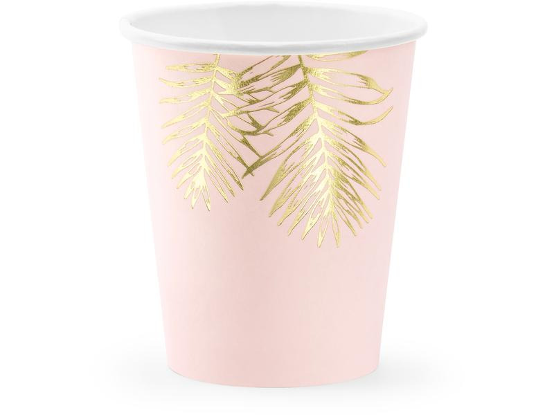 Partydeco Einwegbecher Blätter 220 ml, 6 Stück, Hellrosa