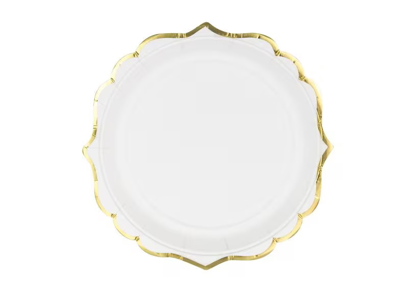 Partydeco Einwegteller mit Goldrand 18.5 cm, 6 Stück, Weiss