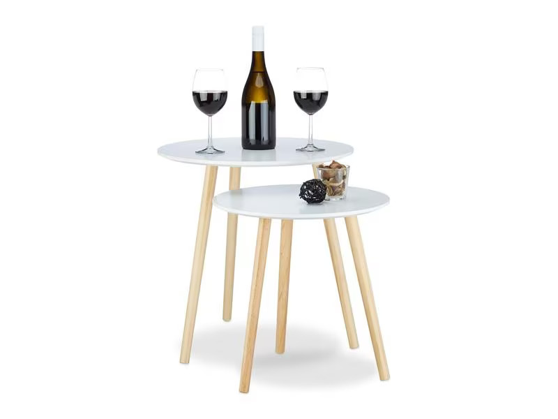 relaxdays Beistelltisch 2er Set, Braun/Weiss