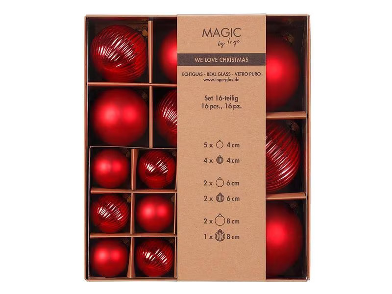INGES CHRISTMAS DECOR Weihnachtskugel Merry Red 16 Stück, Rot