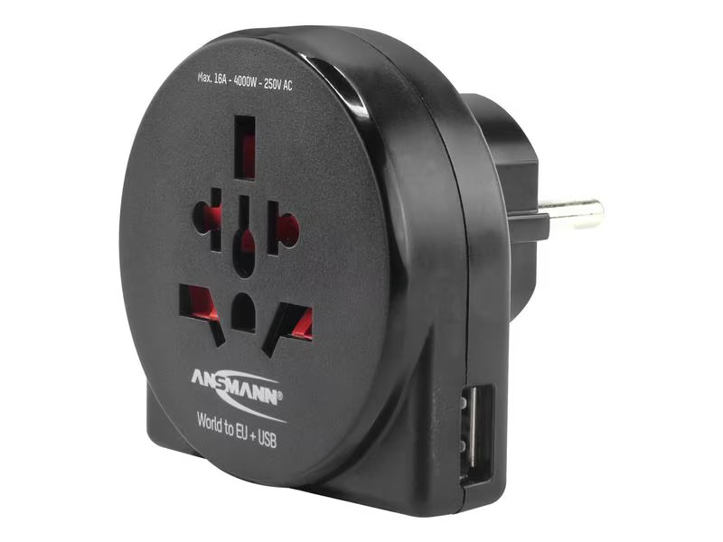 Ansmann Reiseadapter World to EU + USB
