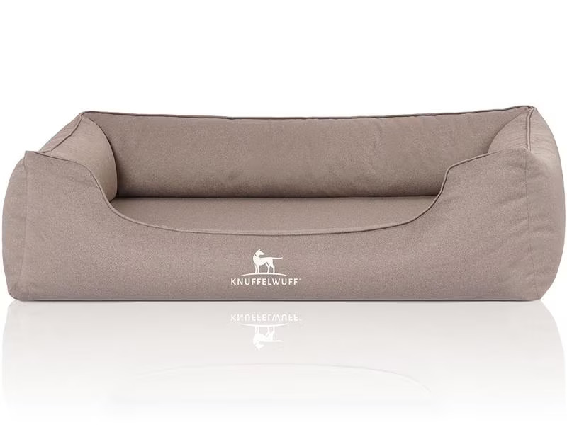 Knuffelwuff Hunde-Bett Leon Velour M – L, 85 x 63 cm, Beige/Grau