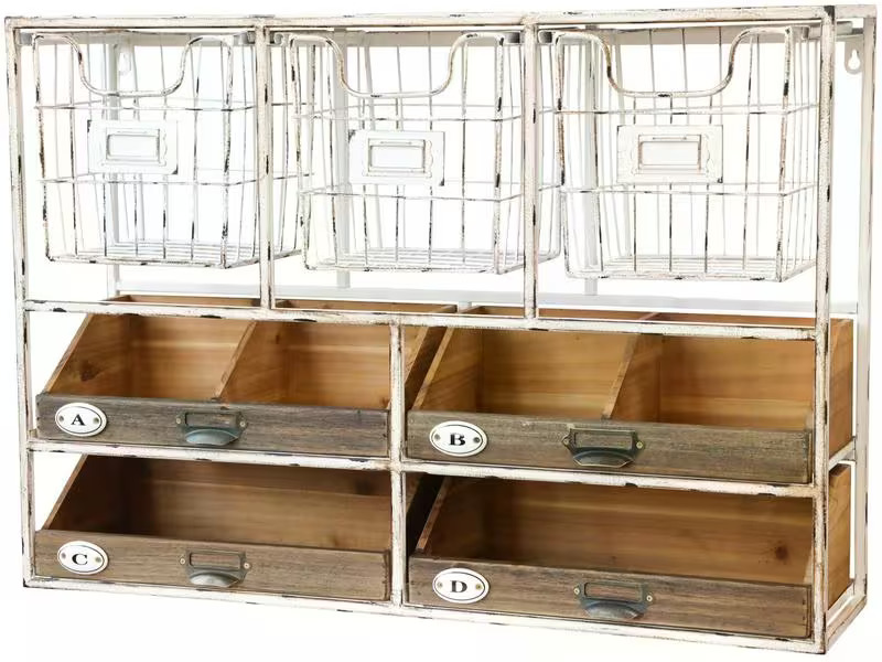 Chic Antique Wandregal mit Schubladen 50.5 x 71.5 x 1 cm, Braun